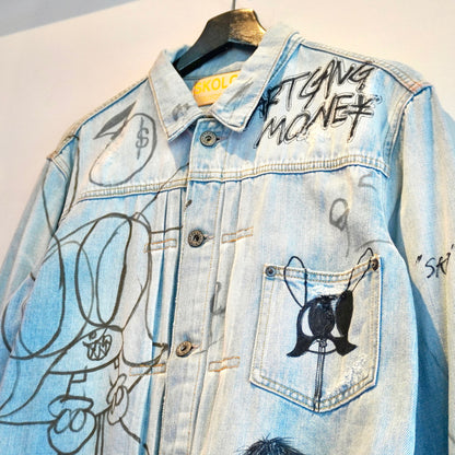 SKOLOCT HAND-DRAWN REWORKED DENIM JACKET