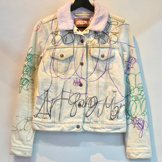 SKOLOCT HAND-DRAWN REWORKED DENIM JACKET (S)