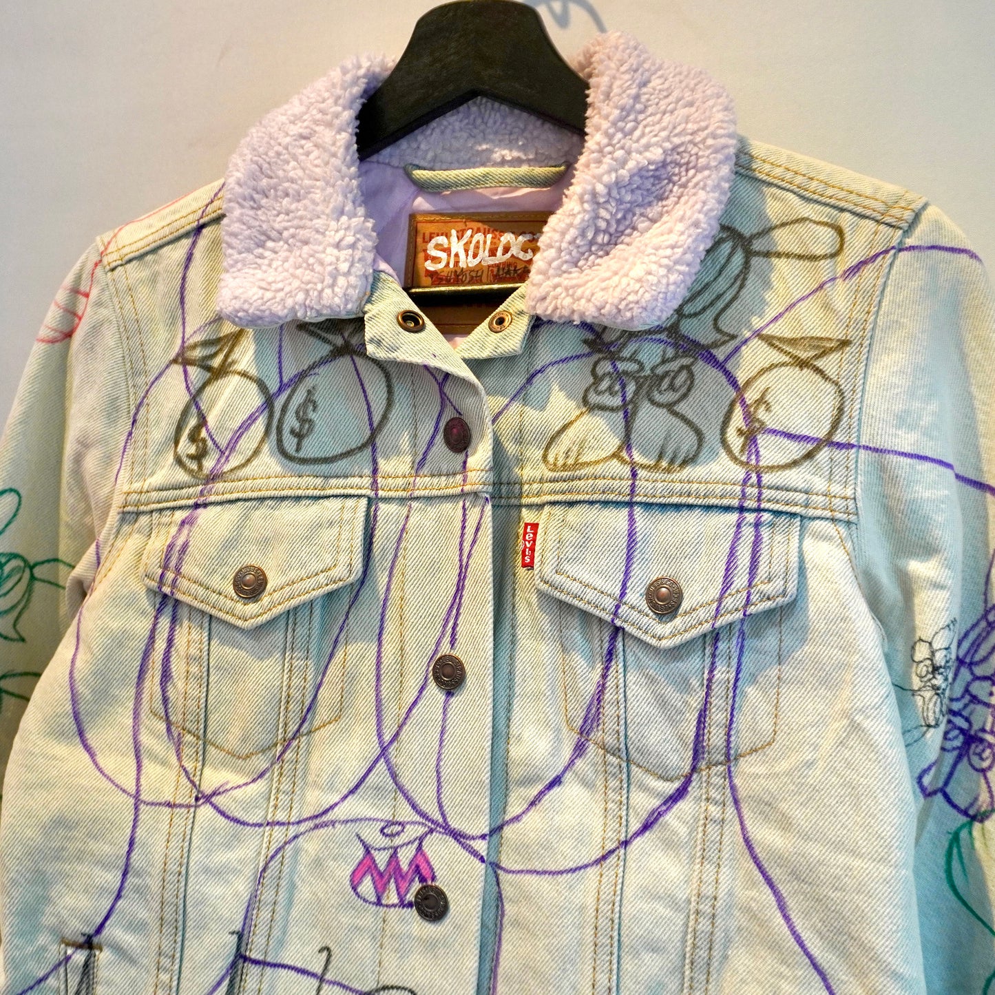 SKOLOCT HAND-DRAWN REWORKED DENIM JACKET (S)