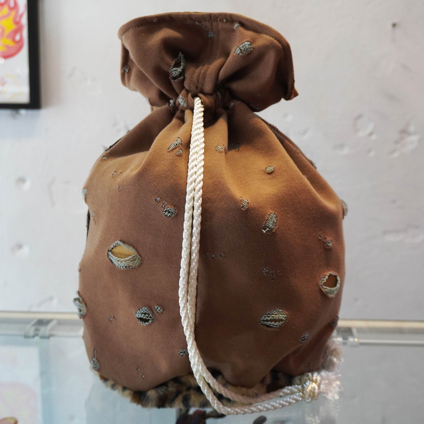 SKOLOCT DISTRESSED MONEY BAG - BROWN (LEOPARD)