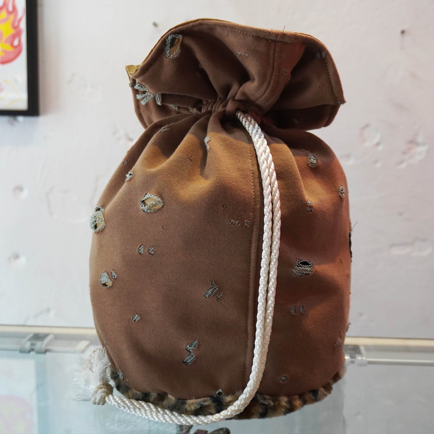 SKOLOCT DISTRESSED MONEY BAG - BROWN (LEOPARD)