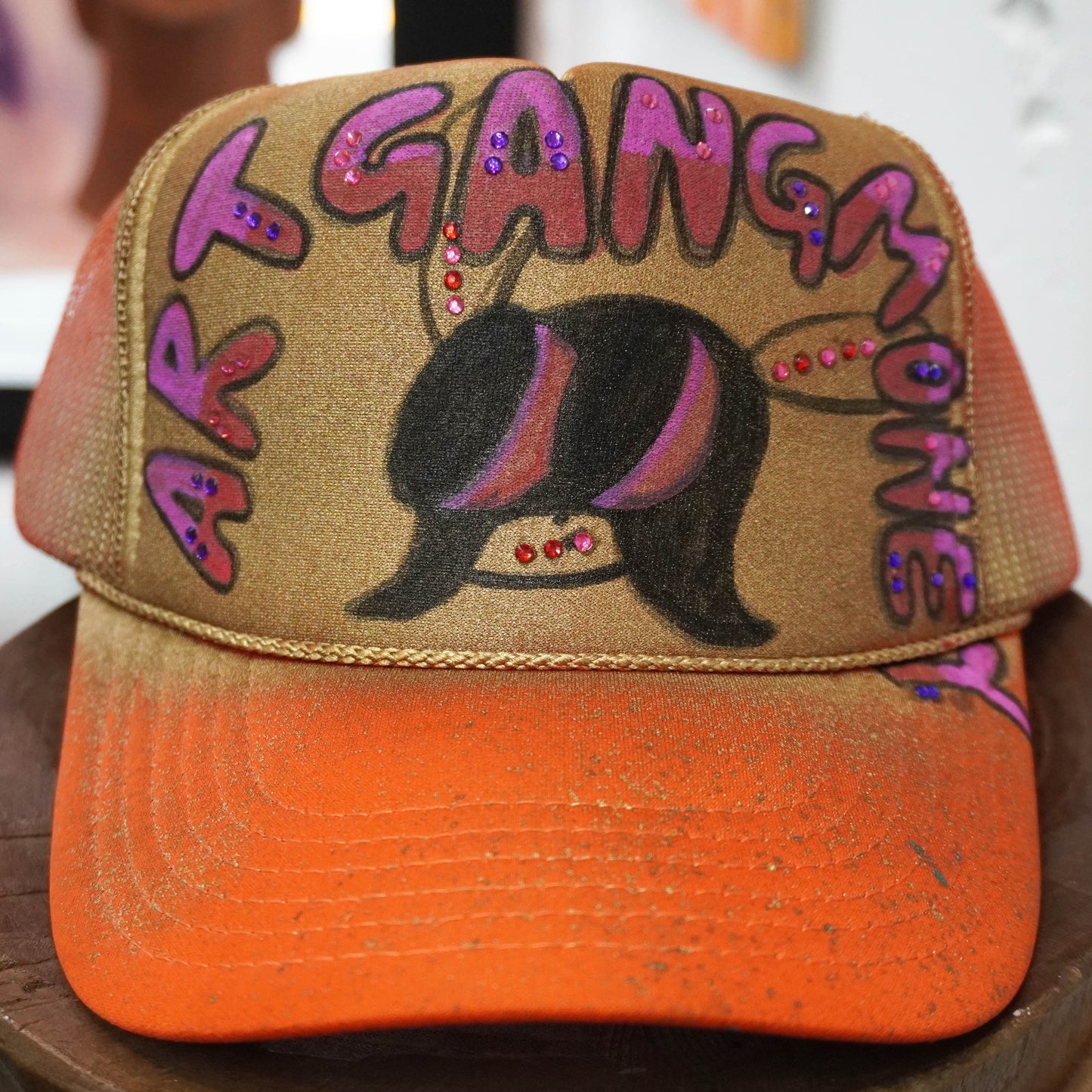 SKOLOCT GOLD PAINTED MESH CAP (RHINESTONE)