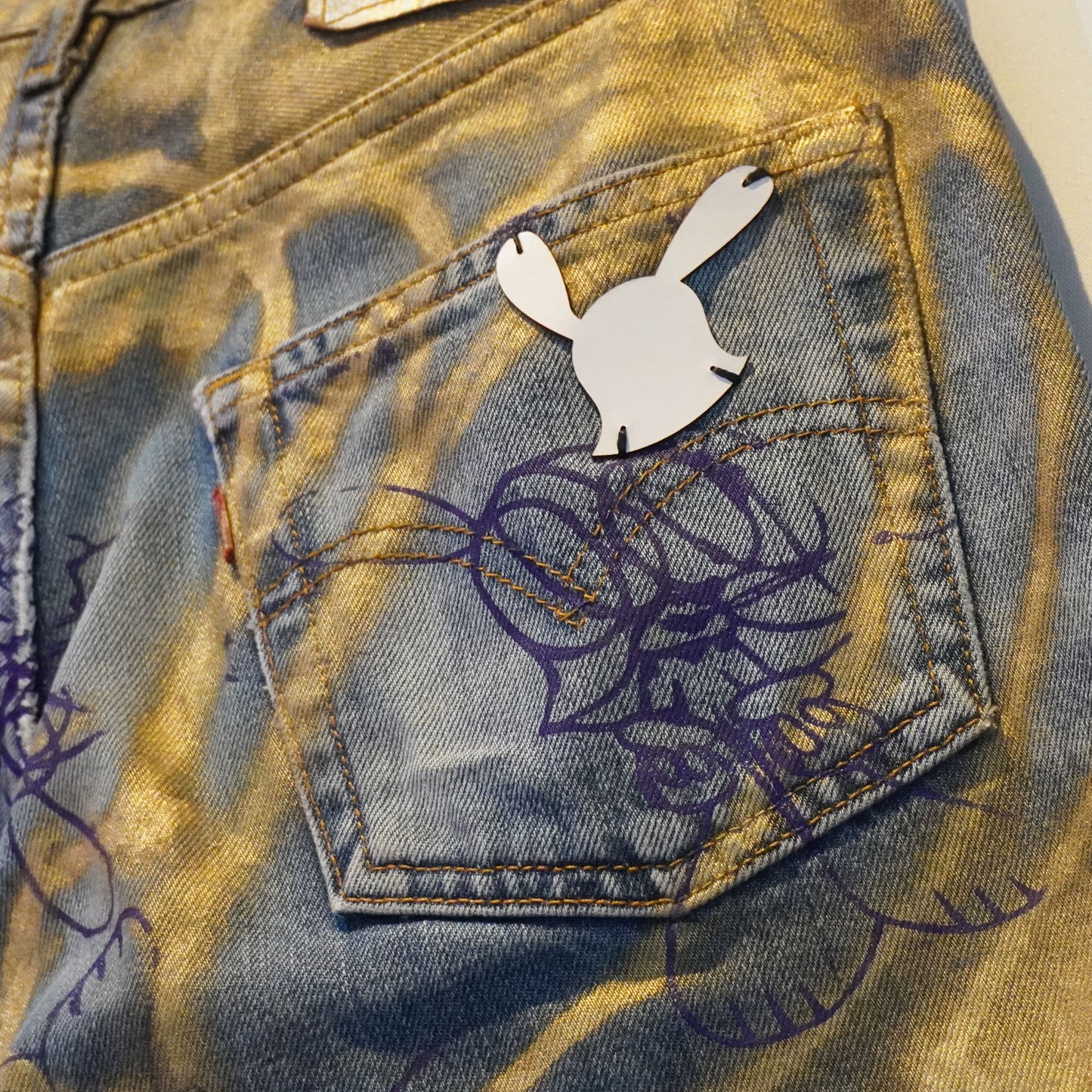 SKOLOCT SPRAY PAINTED DENIM PANTS - 30