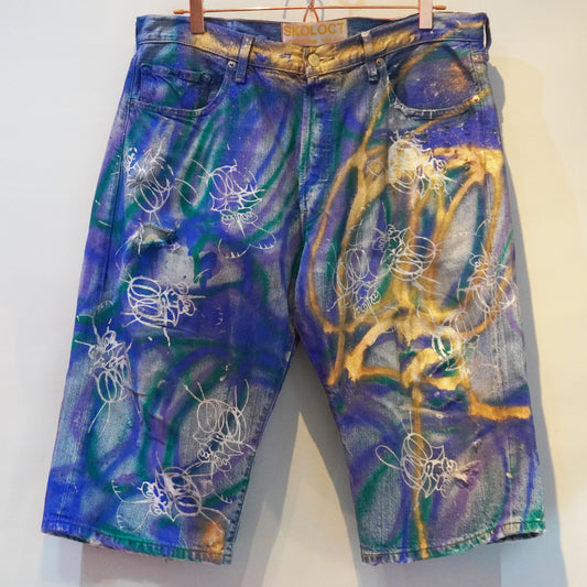 SKOLOCT SPRAY PAINTED DENIM PANTS - 36