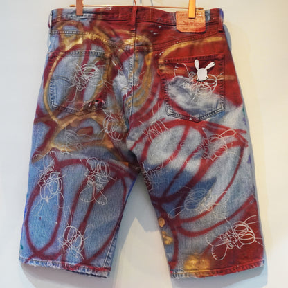 SKOLOCT SPRAY PAINTED DENIM PANTS - 36