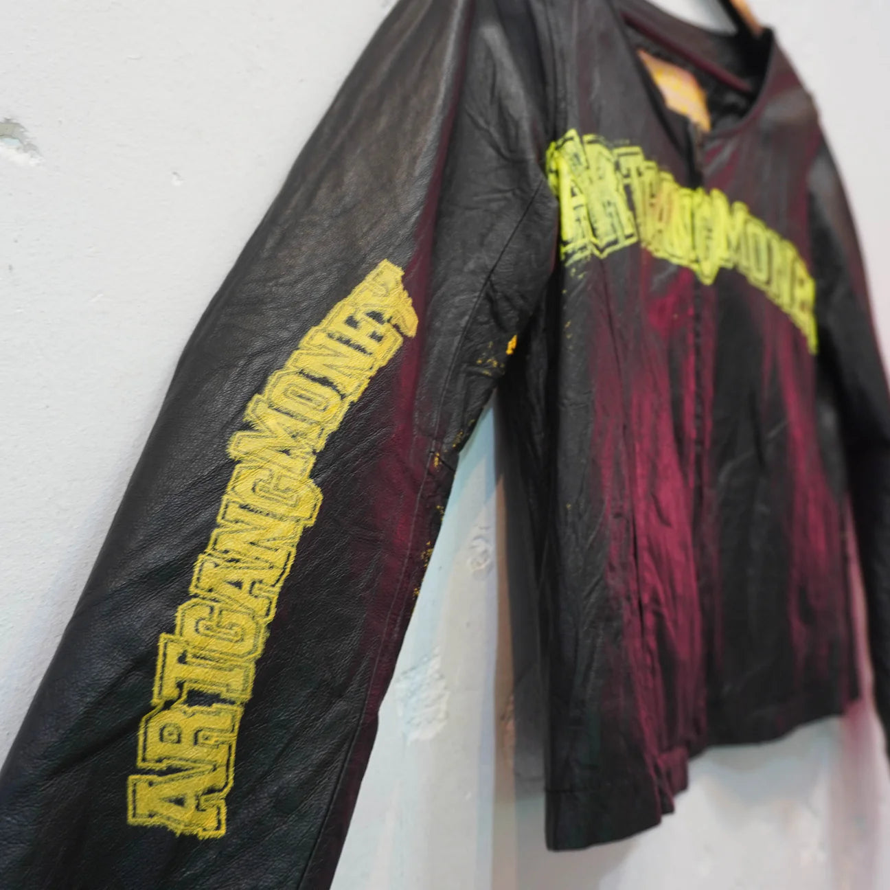 ART GANG MONEY PAINTED LEATHER JACKET